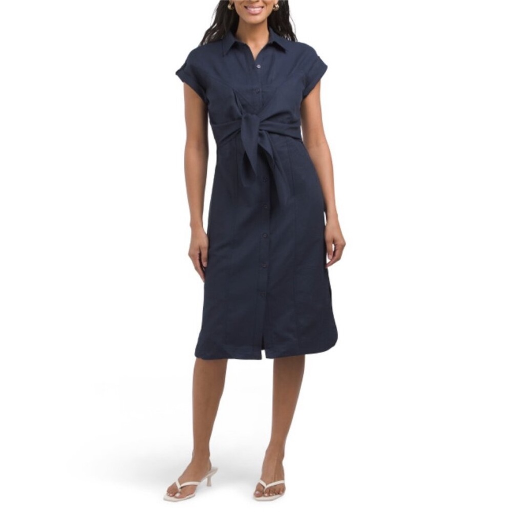 Rachel Parcell Tie Front Midi Dress Blue Size M